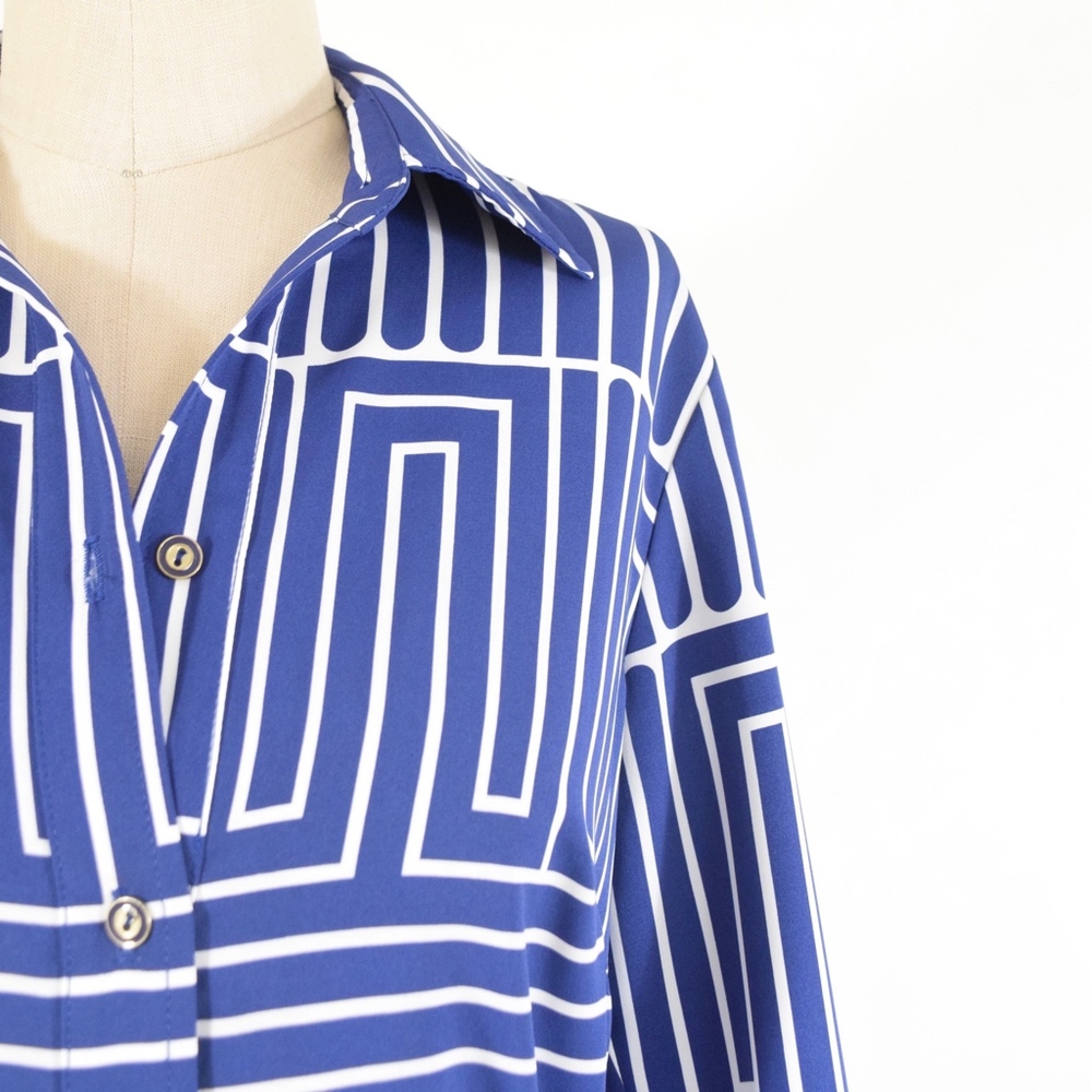 ❌SOLD❌Trina Turk Geo-Print Long Sleeve Shirtdress - Picture 2 of 6